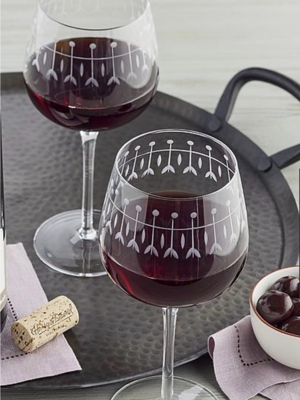 Art Nouveau Etched Wine Glasses - Set of 4